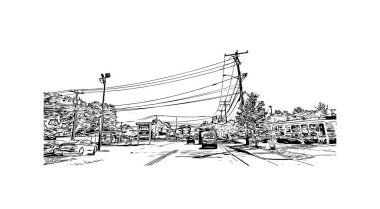 Print Building view with landmark of Nashua Güney New Hampshire 'da bir şehirdir. Vektörde elle çizilmiş çizim çizimi.