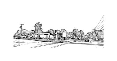 Print Building view with landmark of Nashua Güney New Hampshire 'da bir şehirdir. Vektörde elle çizilmiş çizim çizimi.