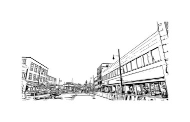Print Building view with landmark of Nashua Güney New Hampshire 'da bir şehirdir. Vektörde elle çizilmiş çizim çizimi.