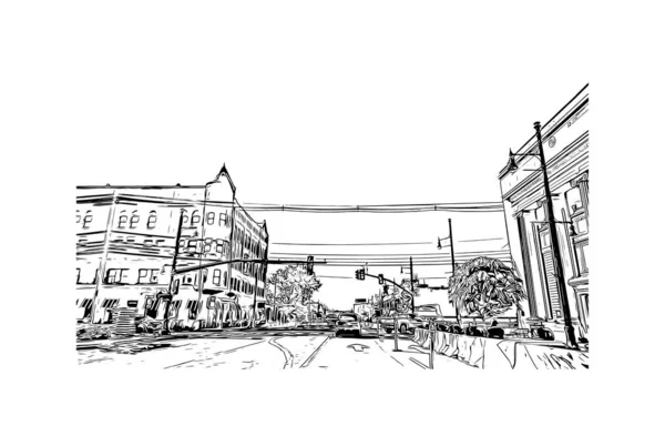 Print Building View Landmark Nashua City Southern New Hampshire Hand — Image vectorielle