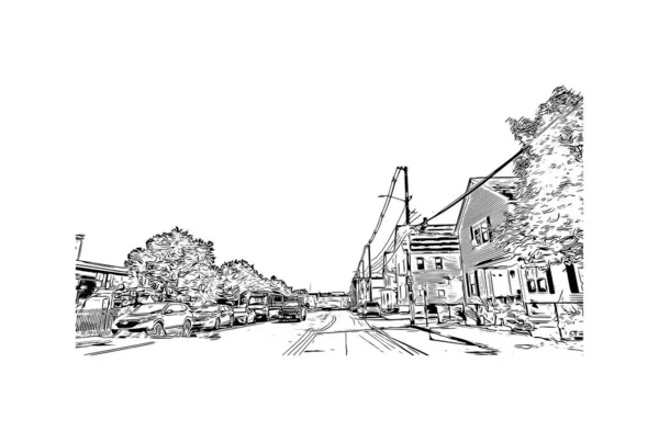 Print Building View Landmark Nashua City Southern New Hampshire Hand — Stockový vektor