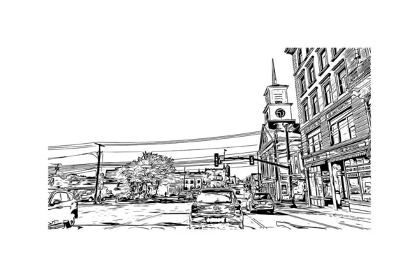 Print Building View Landmark Nashua City South New Hampshire Kézzel — Stock Vector