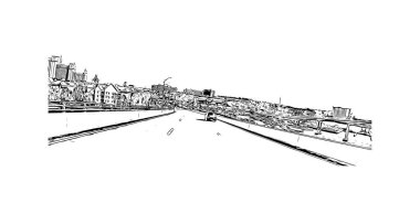 Bahamalar 'ın başkenti Nassau' nun simgesi olan Print Building view 'dir. Vektörde elle çizilmiş çizim çizimi.
