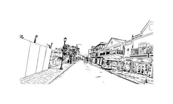 Print Building View Landmark Nassau Capital Bahamas Hand Drawn Sketch — ストックベクタ
