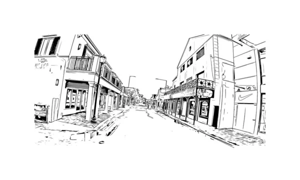 Print Building View Landmark Nassau Capital Bahamas Hand Drawn Sketch — Stok Vektör