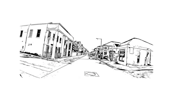 Print Building View Landmark Nassau Capital Bahamas Hand Drawn Sketch — ストックベクタ