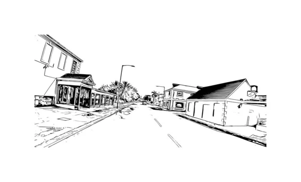 Print Building View Landmark Nassau Capital Bahamas Hand Drawn Sketch — Stock vektor
