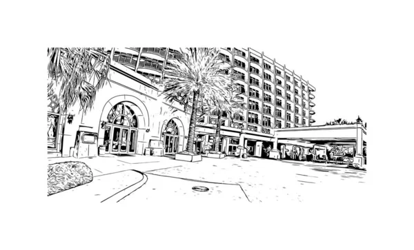 Print Building View Landmark Nassau Capital Bahamas Hand Drawn Sketch — Archivo Imágenes Vectoriales