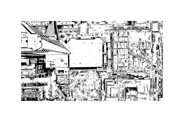 Print Building View Landmark Nashville City Tennessee Hand Drawn Sketch — Image vectorielle