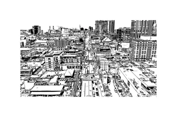 Print Building View Landmark Nashville City Tennessee Hand Drawn Sketch — ストックベクタ