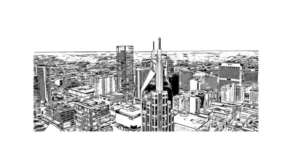 Print Building View Landmark Nashville City Tennessee Hand Drawn Sketch — Stock vektor