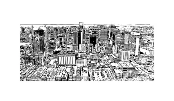 Print Building View Landmark Nashville City Tennessee Hand Drawn Sketch — Stock vektor