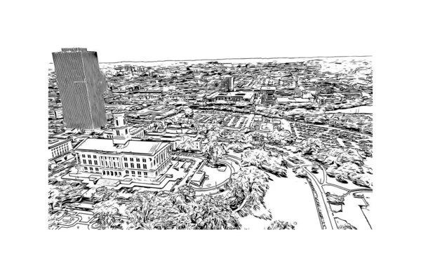 Print Building Vista Com Marco Nashville Cidade Tennessee Desenho Desenhado — Vetor de Stock