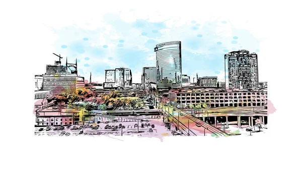 Imprimer Ville Nashville Est Située Dans Tennessee Aquarelle Éclaboussure Avec — Image vectorielle