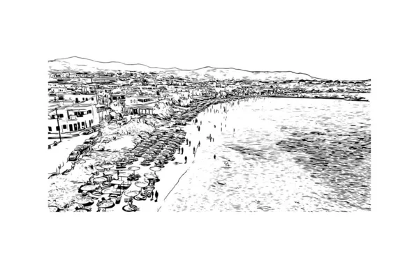 Print Building View Landmark Naxos City Greece Hand Drawn Sketch — Vetor de Stock