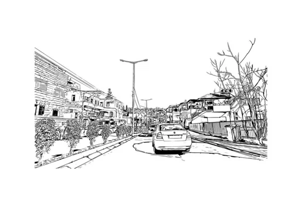 Print Building View Landmark Nazarethcity Israel Hand Drawn Sketch Illustration — Wektor stockowy