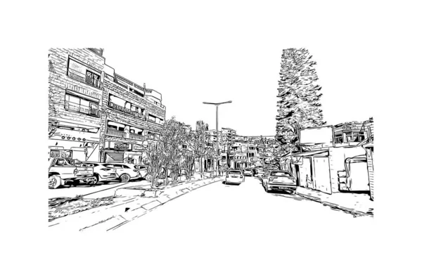 Print Building View Landmark Nazarethcity Israel Hand Drawn Sketch Illustration — Stok Vektör