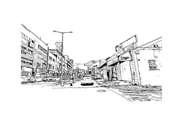 Print Building View Landmark Nazarethcity Israel Hand Drawn Sketch Illustration — ストックベクタ