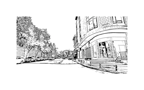 Print Building View Landmark Nazarethcity Israel Hand Drawn Sketch Illustration — Stock Vector