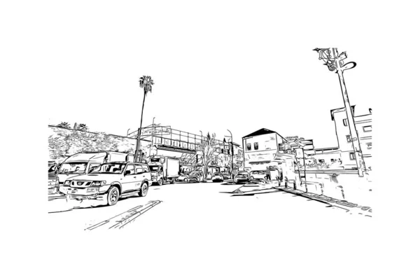 Print Building View Landmark Nazarethcity Israel Hand Drawn Sketch Illustration — Image vectorielle