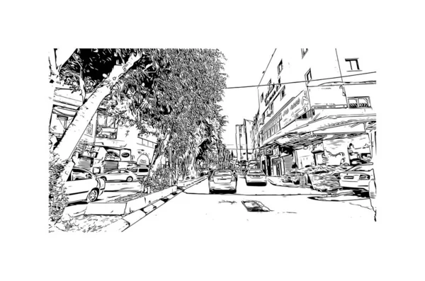 Print Building View Landmark Nazarethcity Israel Hand Drawn Sketch Illustration — Image vectorielle