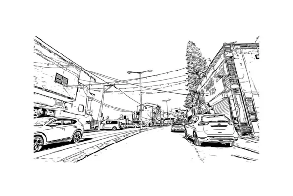 Print Building View Landmark Nazarethcity Israel Hand Drawn Sketch Illustration — Stock vektor