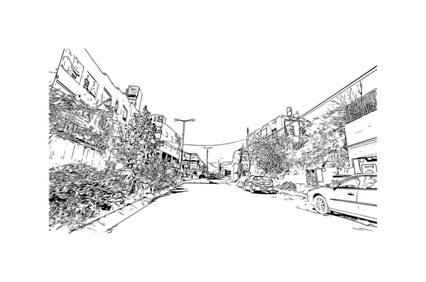 Print Building View Landmark Nazarethcity Israel Hand Drawn Sketch Illustration — Διανυσματικό Αρχείο