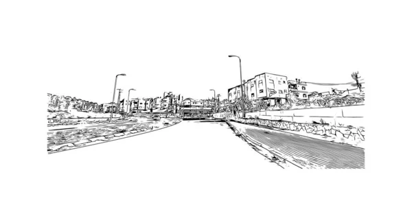 Print Building View Landmark Nazarethcity Israel Hand Drawn Sketch Illustration — ストックベクタ