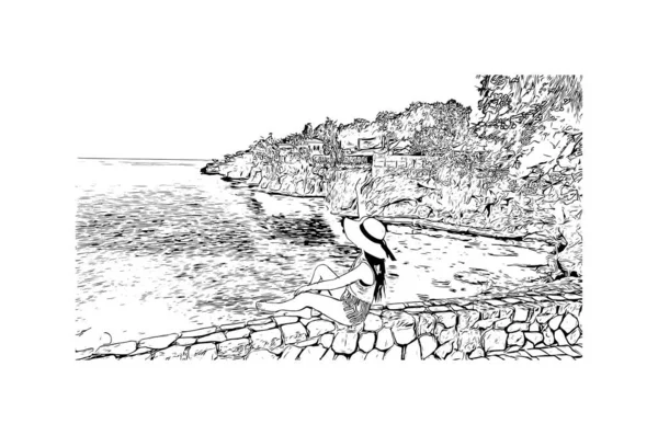 Print Building View Landmark Negril Town Jamaica Hand Drawn Sketch — 图库矢量图片