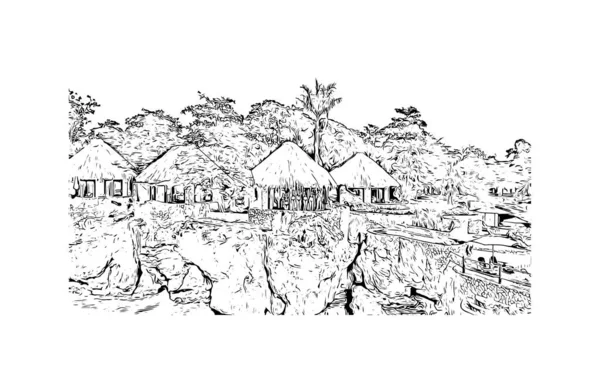 Print Building View Landmark Negril Town Jamaica Hand Drawn Sketch — ストックベクタ