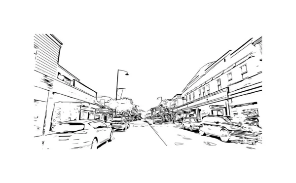 Print Building View Landmark Nelson City New Zealand Hand Drawn — 스톡 벡터