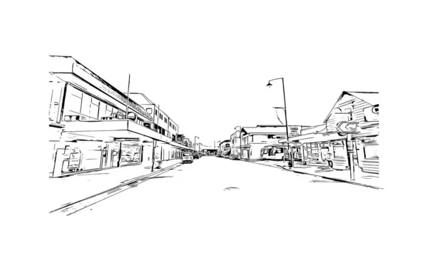 Print Building View Landmark Nelson City New Zealand Hand Drawn — Image vectorielle