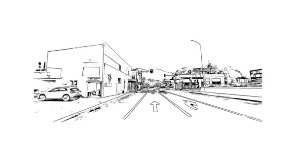 Print Building View Landmark Nelson City New Zealand Hand Drawn — 스톡 벡터