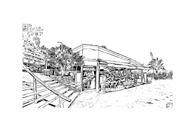Print Building view with landmark of Nerja is the town in Spain. Hand drawn sketch illustration in vector.