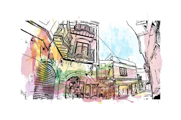 Building View Landmark Nerja Town Spain Watercolor Splash Hand Drawn — Image vectorielle
