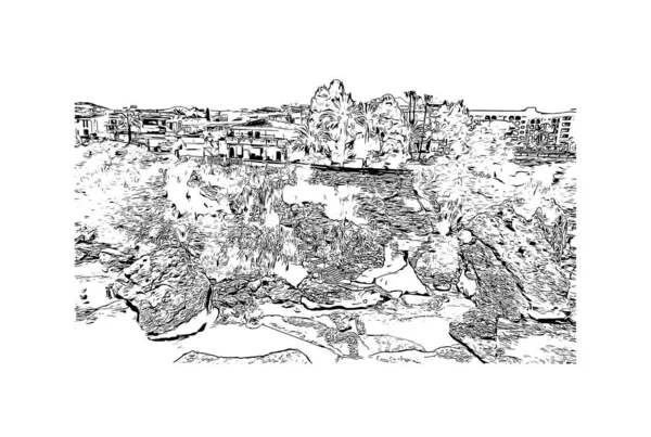 Building View Landmark Nerja Town Spain Hand Drawn Sketch Illustration — Image vectorielle