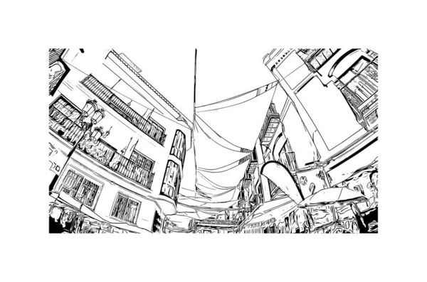 Print Building View Landmark Nerja Town Spain Hand Drawn Sketch — Image vectorielle