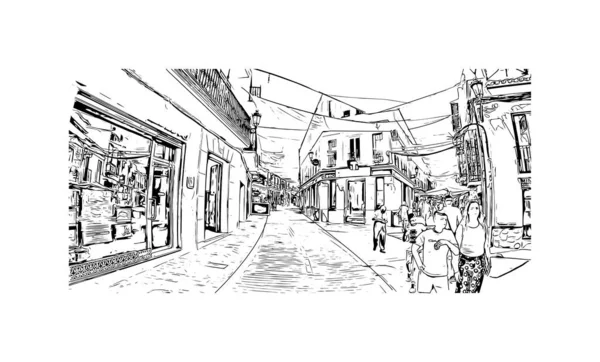 Print Building View Landmark Nerja Town Spain Hand Drawn Sketch — Image vectorielle