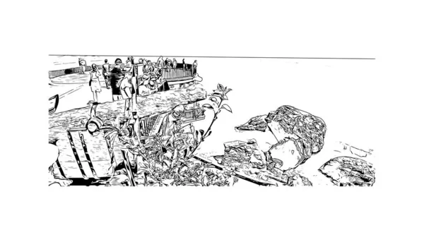 Print Building View Landmark Nerja Town Spain Hand Drawn Sketch — Stock Vector