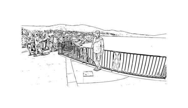 Print Building View Landmark Nerja Town Spain Hand Drawn Sketch — ストックベクタ