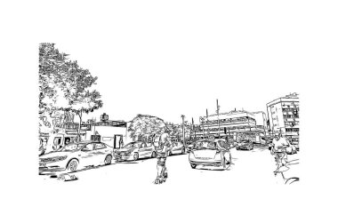 Netanya 'nın simgesi olan Print Building view, İsrail' in başkentidir. Vektörde elle çizilmiş çizim çizimi.