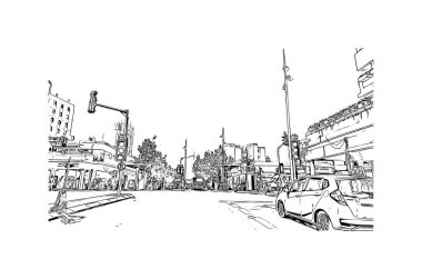 Netanya 'nın simgesi olan Print Building view, İsrail' in başkentidir. Vektörde elle çizilmiş çizim çizimi.