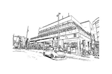 Netanya 'nın simgesi olan Print Building view, İsrail' in başkentidir. Vektörde elle çizilmiş çizim çizimi.