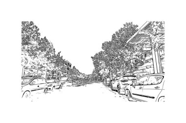 Netanya 'nın simgesi olan Print Building view, İsrail' in başkentidir. Vektörde elle çizilmiş çizim çizimi.