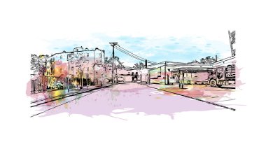 Print Building view with landmark of New Haven is the city in Connecticut. Watercolor splash with hand drawn sketch illustration in vector.