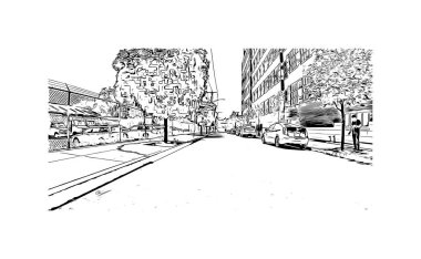 Print Building view with landmark of New Haven is the city in Connecticut. Hand drawn sketch illustration in vector.