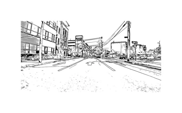 Print Building View Landmark New Haven City Connecticut Hand Drawn — Stock vektor