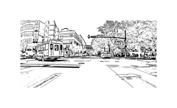 Print Building View Landmark New Haven City Connecticut Hand Drawn — 스톡 벡터
