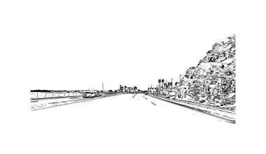 Print Building view with landmark of New Smyrna Beach is the city in Florida. Vektörde elle çizilmiş çizim çizimi.