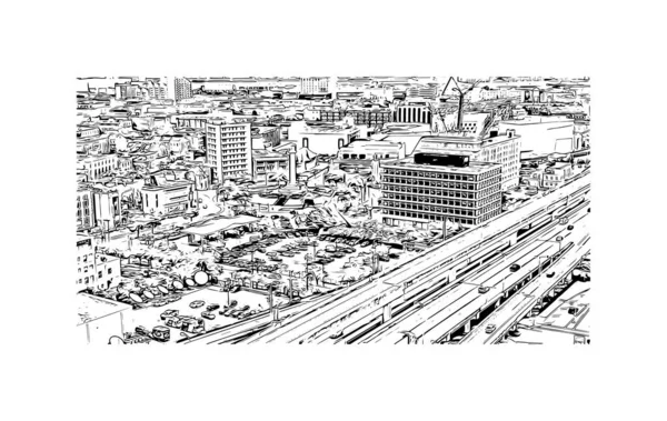 Print Building View Landmark New Orleans City Louisiana Hand Drawn — Vector de stock